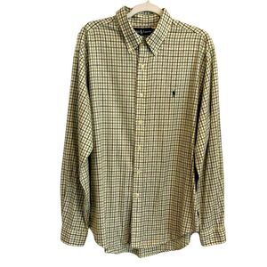 Ralph Lauren classic fit long sleeve Oxford shirt tan brown green & navy Mens XL